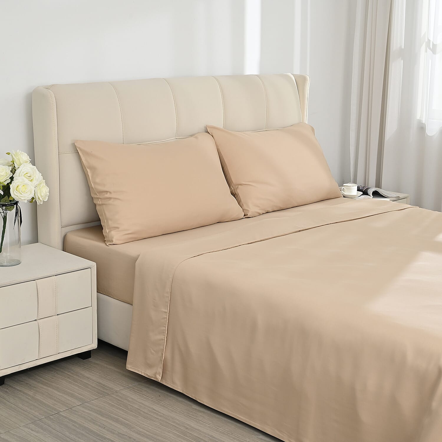 4-Piece Bamboo Bedding Set incl. Duvet Cover, Fitted Sheet & 2 Pillowcases