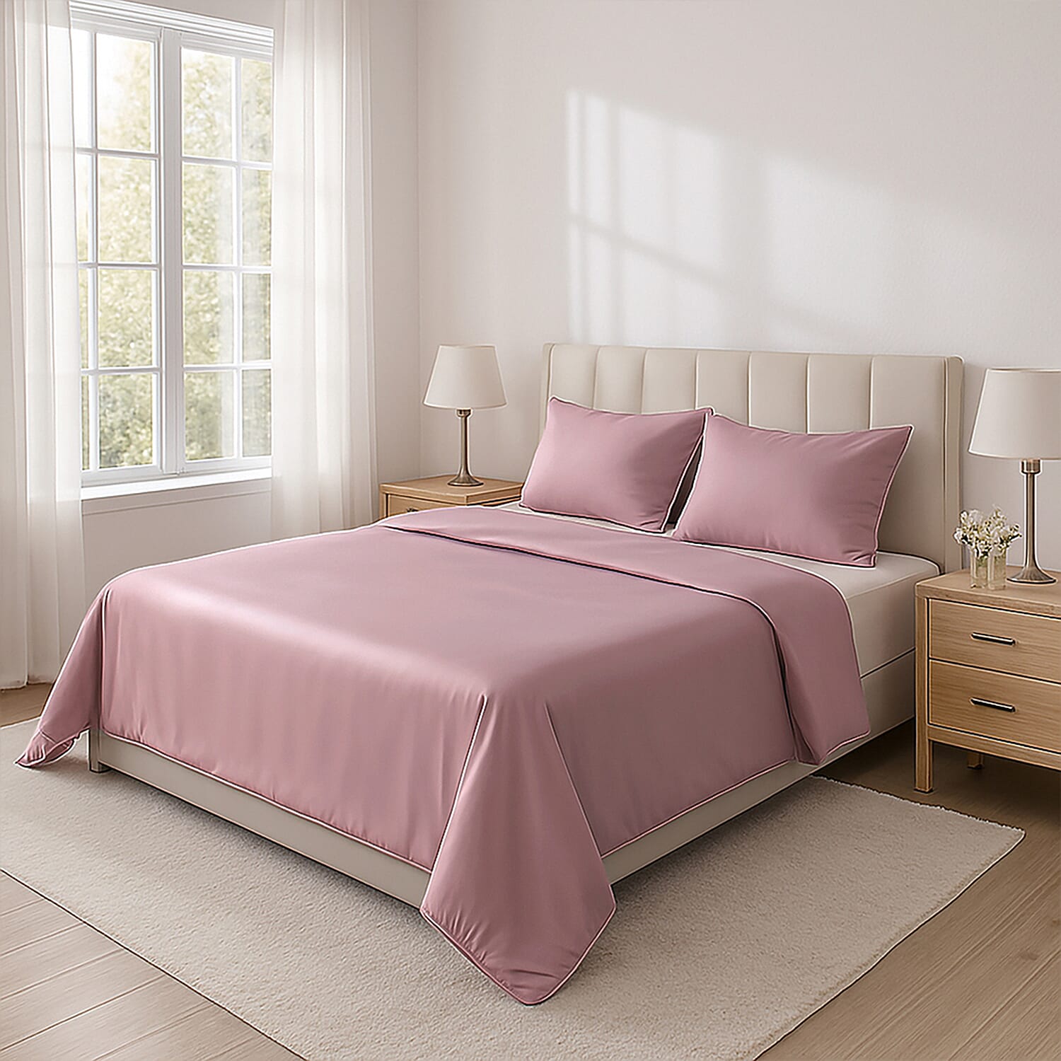 4-Piece Bamboo Bedding Set incl. Duvet Cover, Fitted Sheet & 2 Pillowcases