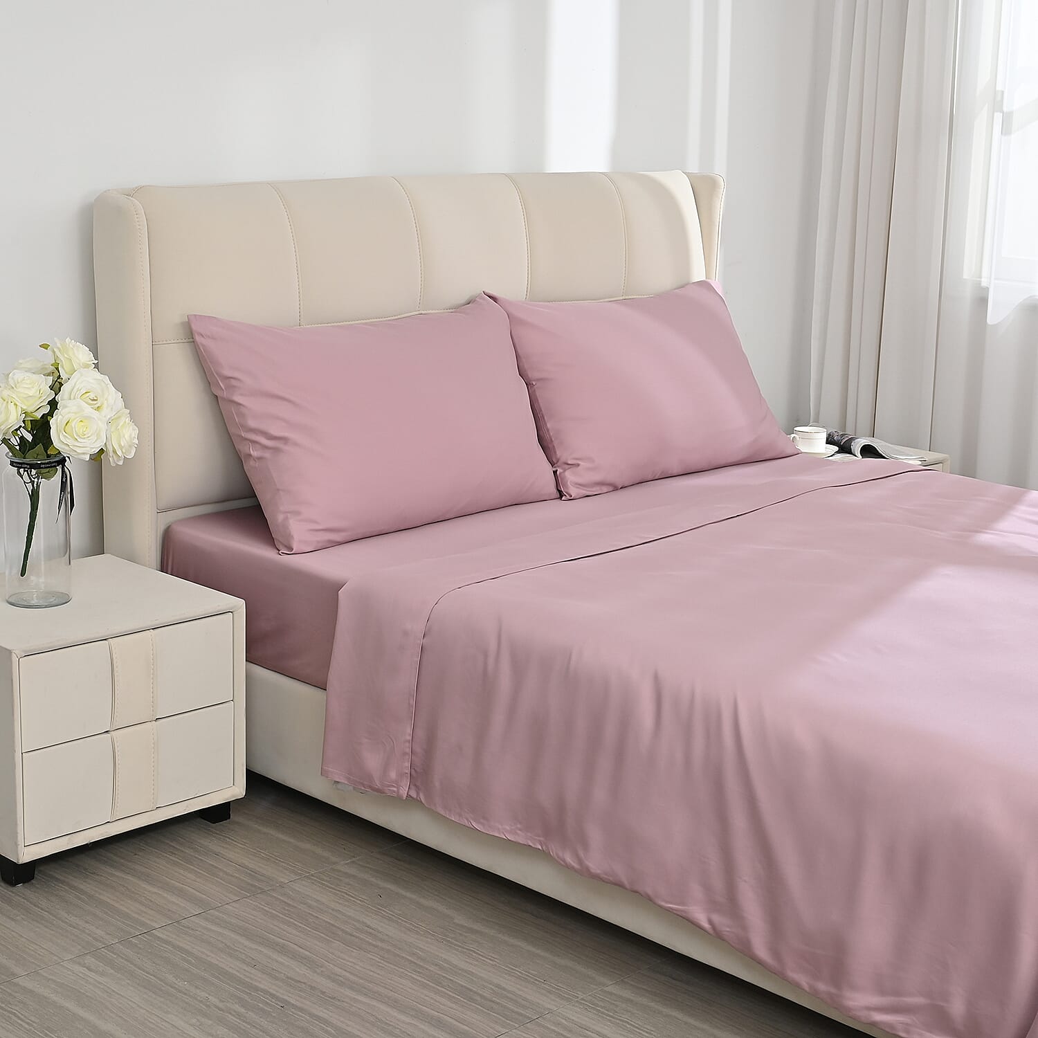 4-Piece Bamboo Bedding Set incl. Duvet Cover, Fitted Sheet & 2 Pillowcases