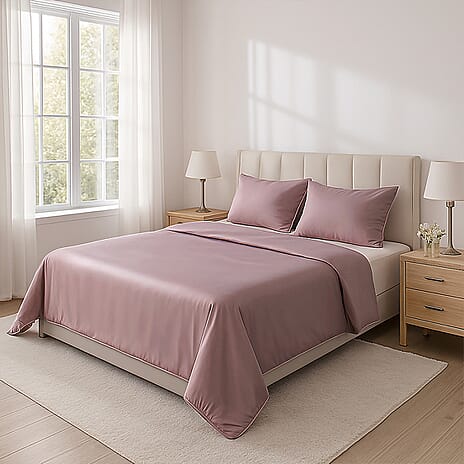 4-Piece Bamboo Bedding Set incl. Duvet Cover, Fitted Sheet & 2 Pillowcases (Double) - Mauve