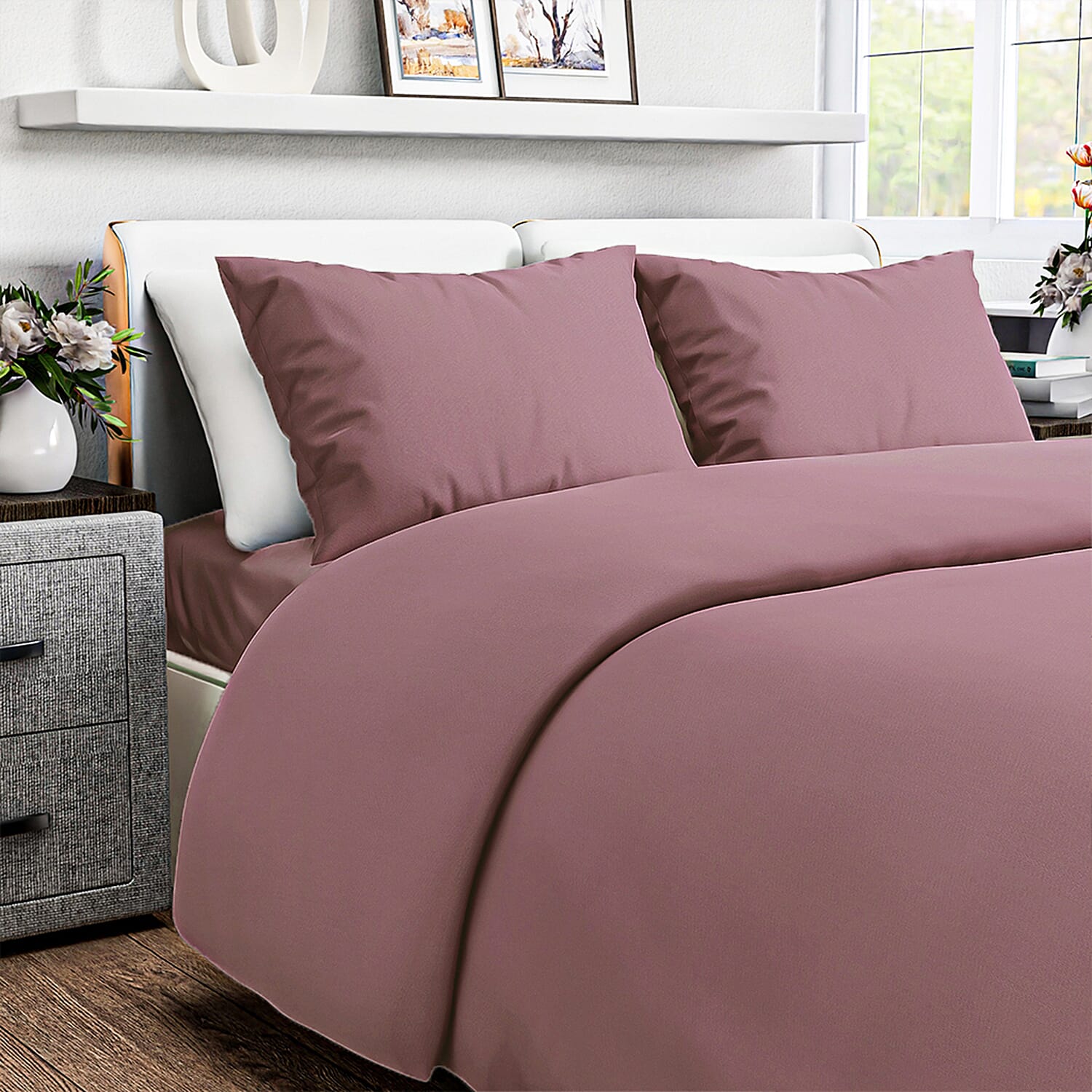 4-Piece Bamboo Bedding Set incl. Duvet Cover, Fitted Sheet & 2 Pillowcases