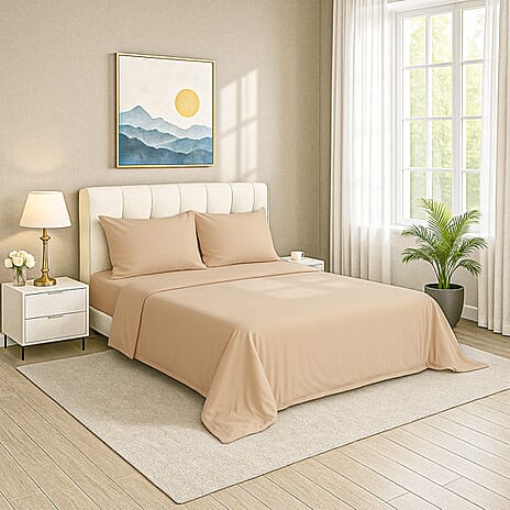 4-Piece Bamboo Bedding Set incl. Duvet Cover, Fitted Sheet & 2 Pillowcases (King) - Beige