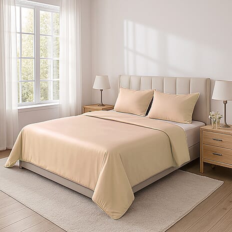 4-Piece Bamboo Bedding Set incl. Duvet Cover, Fitted Sheet & 2 Pillowcases (King) - Beige