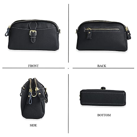 Genuine Leather Crossbody Bag (Size - One Size) - Black
