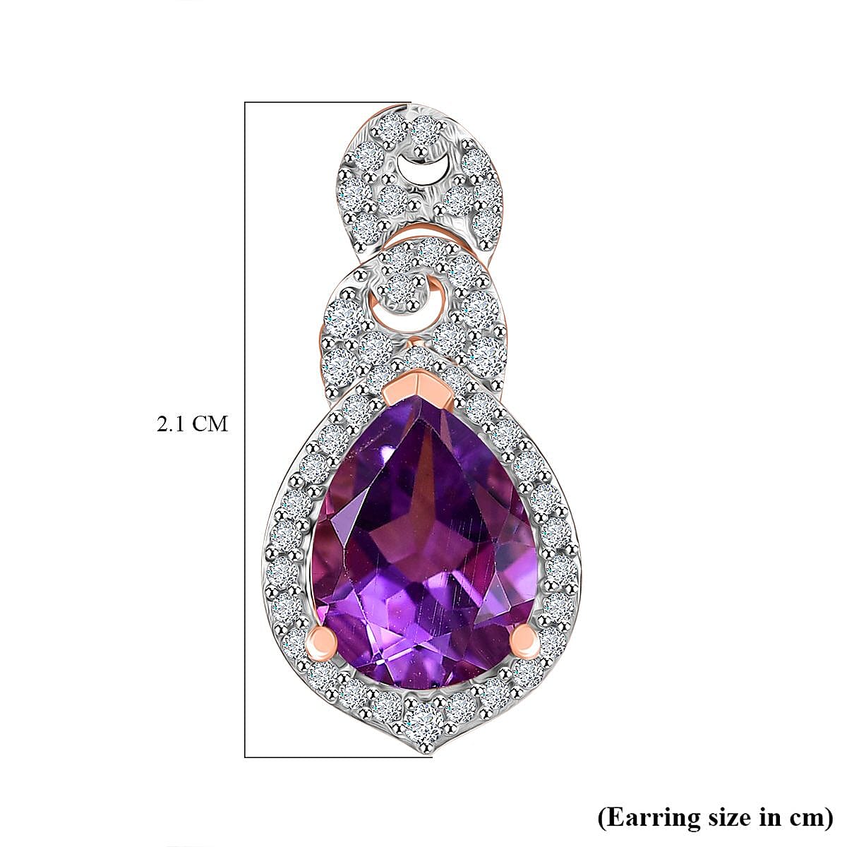 AAA Rose De France Amethyst & White Zircon Solitaire Stud Push Post Earring in 18K Vermeil Rose Gold Plated Sterling Silver 3.99 Ct.