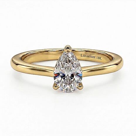 Luxuriant 9K Yellow Gold SGL Certified (VS-GH) Lab Grown Diamond Pear Cut Solitaire Ring 1.00 Ct.