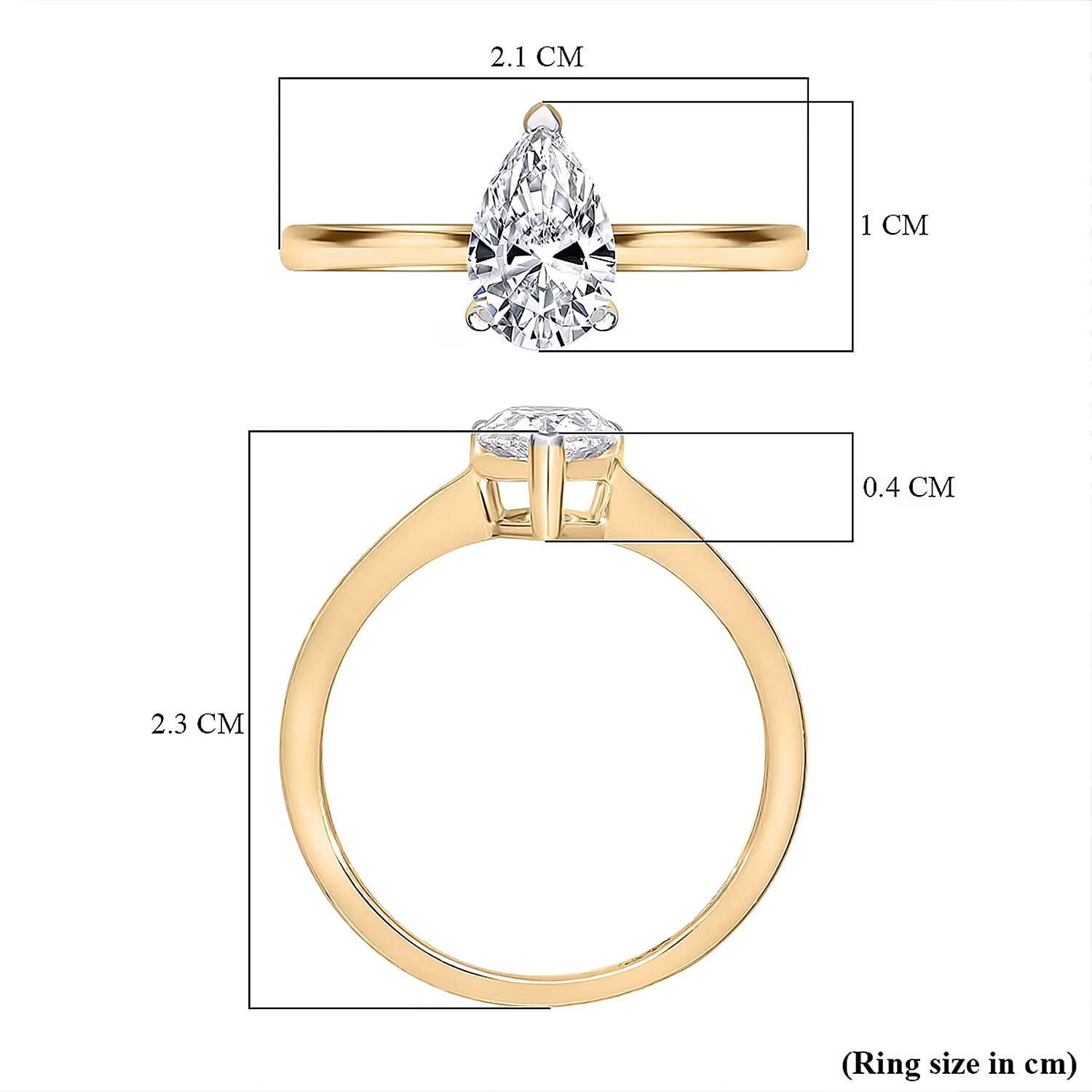 Luxuriant 9K Yellow Gold SGL Certified (VS-GH) Lab Grown Diamond Pear Cut Solitaire Ring 1.00 Ct.