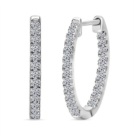 LUXURIANT Lab Grown Diamond Hoop Earring with Clasp in Platinum Overlay Sterling Silver