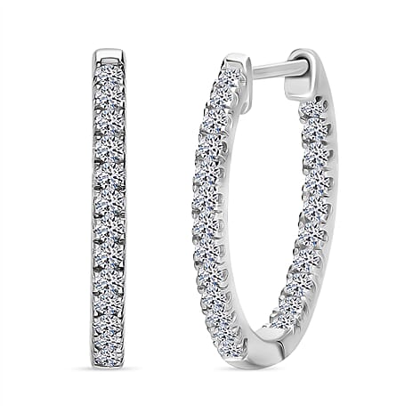 Luxuriant - Lab Grown Diamond Earring with Clasp in Platinum Overlay Sterling Silver