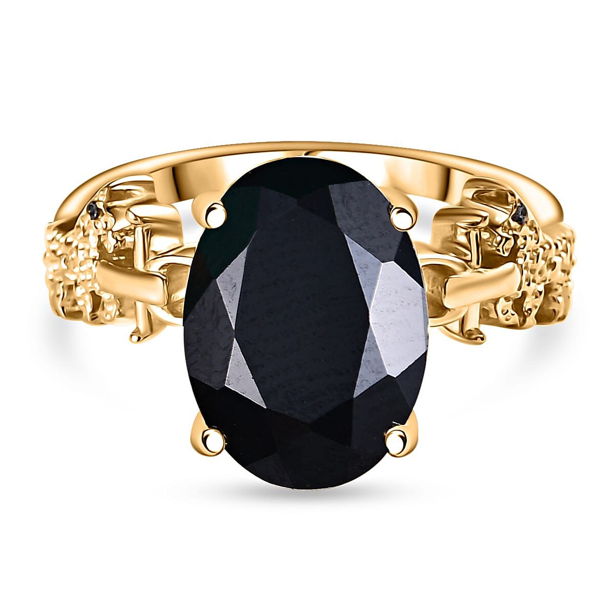GP Snaffle Collection - Black Spinel & Blue Sapphire Ring in 18K Vermeil Yellow Gold Plated Sterling Silver 8.63 Ct.