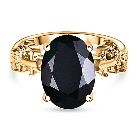 GP Snaffle Collection - Black Spinel & Blue Sapphire Ring in 18K Vermeil Yellow Gold Plated Sterling Silver 8.63 Ct.