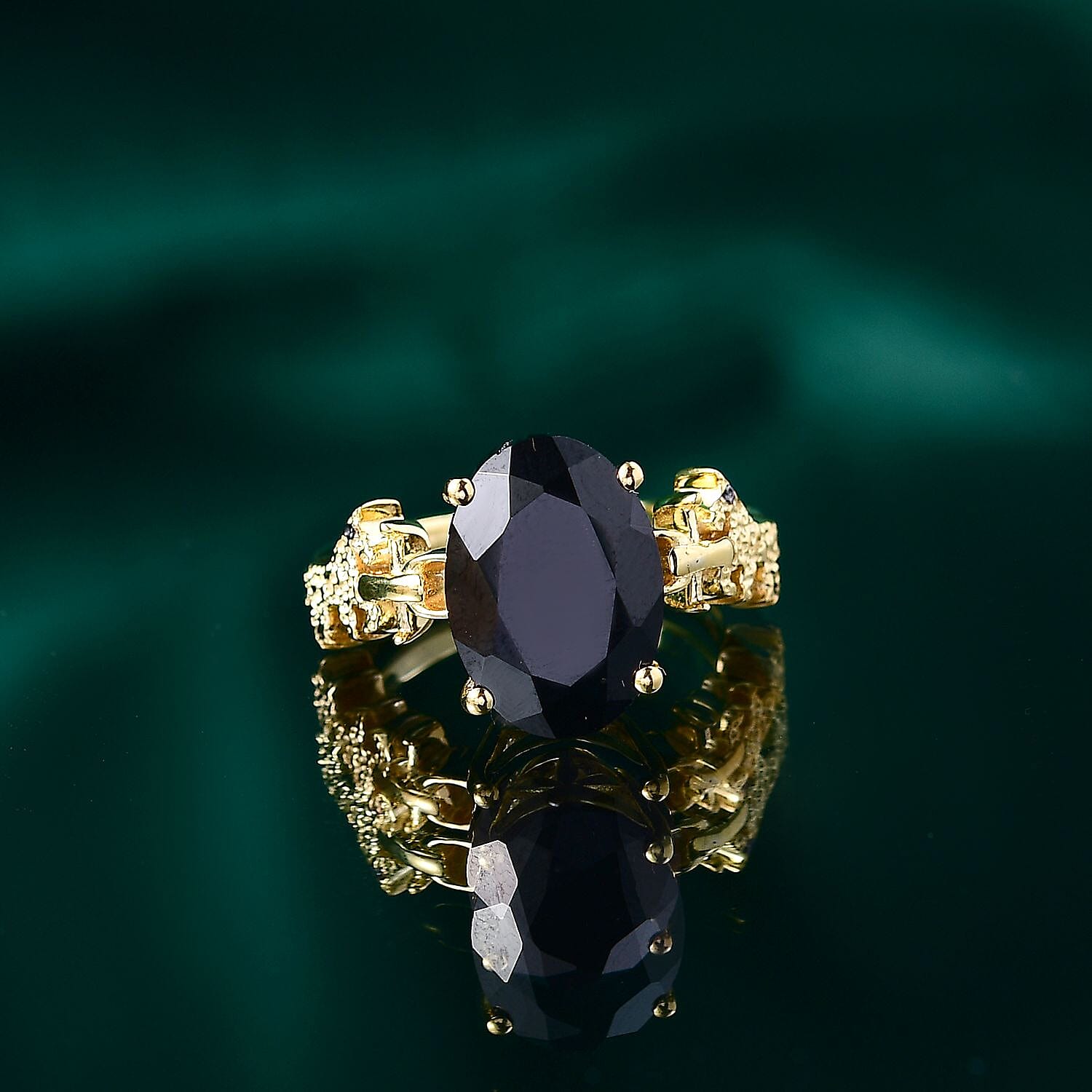 GP Snaffle Collection - Black Spinel & Blue Sapphire Ring in 18K Vermeil Yellow Gold Plated Sterling Silver 8.63 Ct.