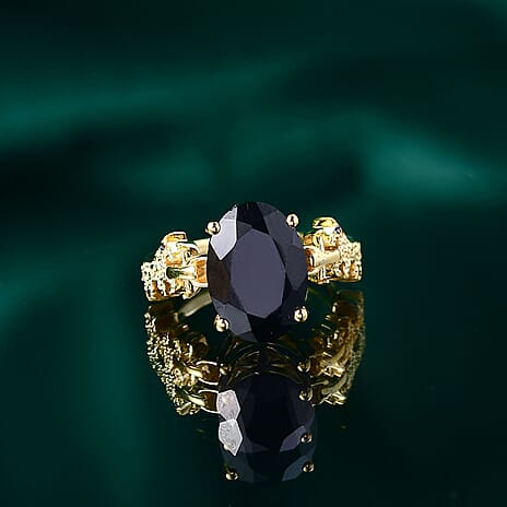 GP Snaffle Collection - Black Spinel & Blue Sapphire Ring in 18K Vermeil Yellow Gold Plated Sterling Silver 8.63 Ct.