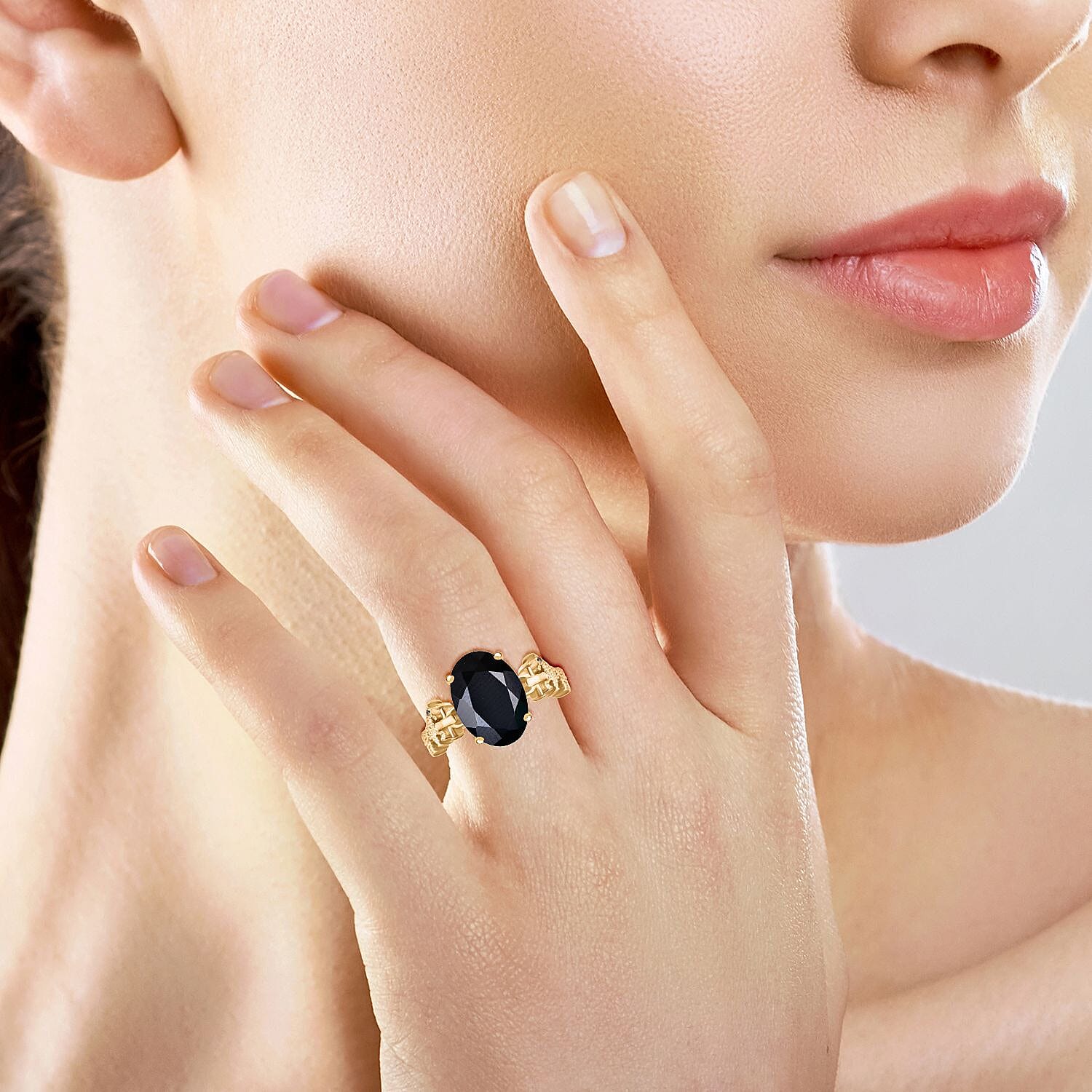 GP Snaffle Collection - Black Spinel & Blue Sapphire Ring in 18K Vermeil Yellow Gold Plated Sterling Silver 8.63 Ct.