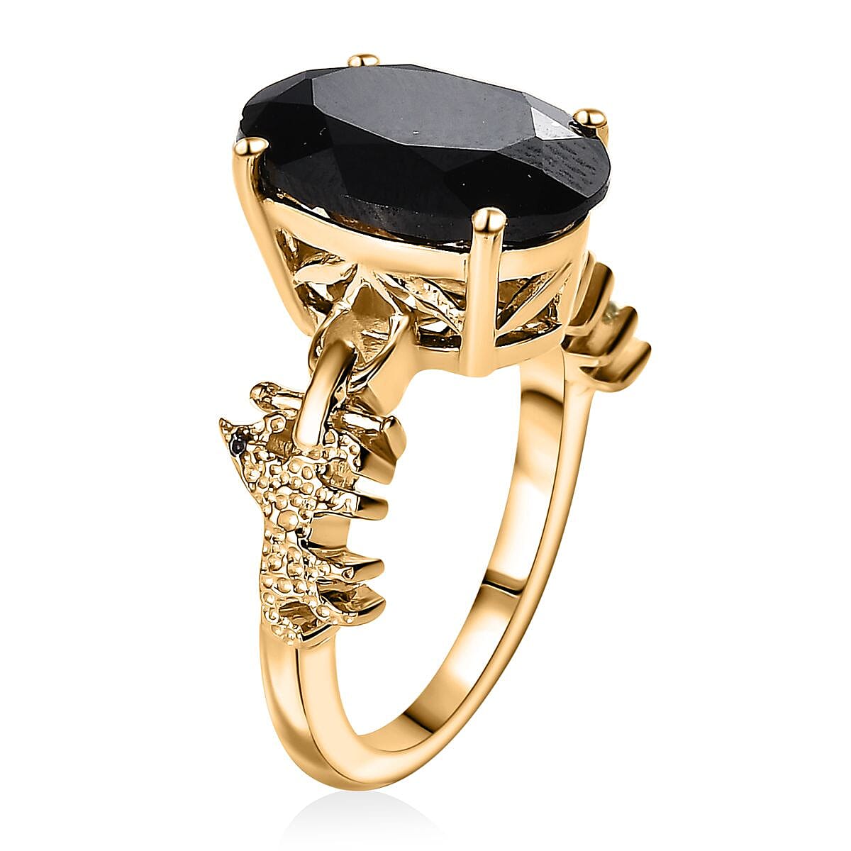 GP Snaffle Collection - Black Spinel & Blue Sapphire Ring in 18K Vermeil Yellow Gold Plated Sterling Silver 8.63 Ct.