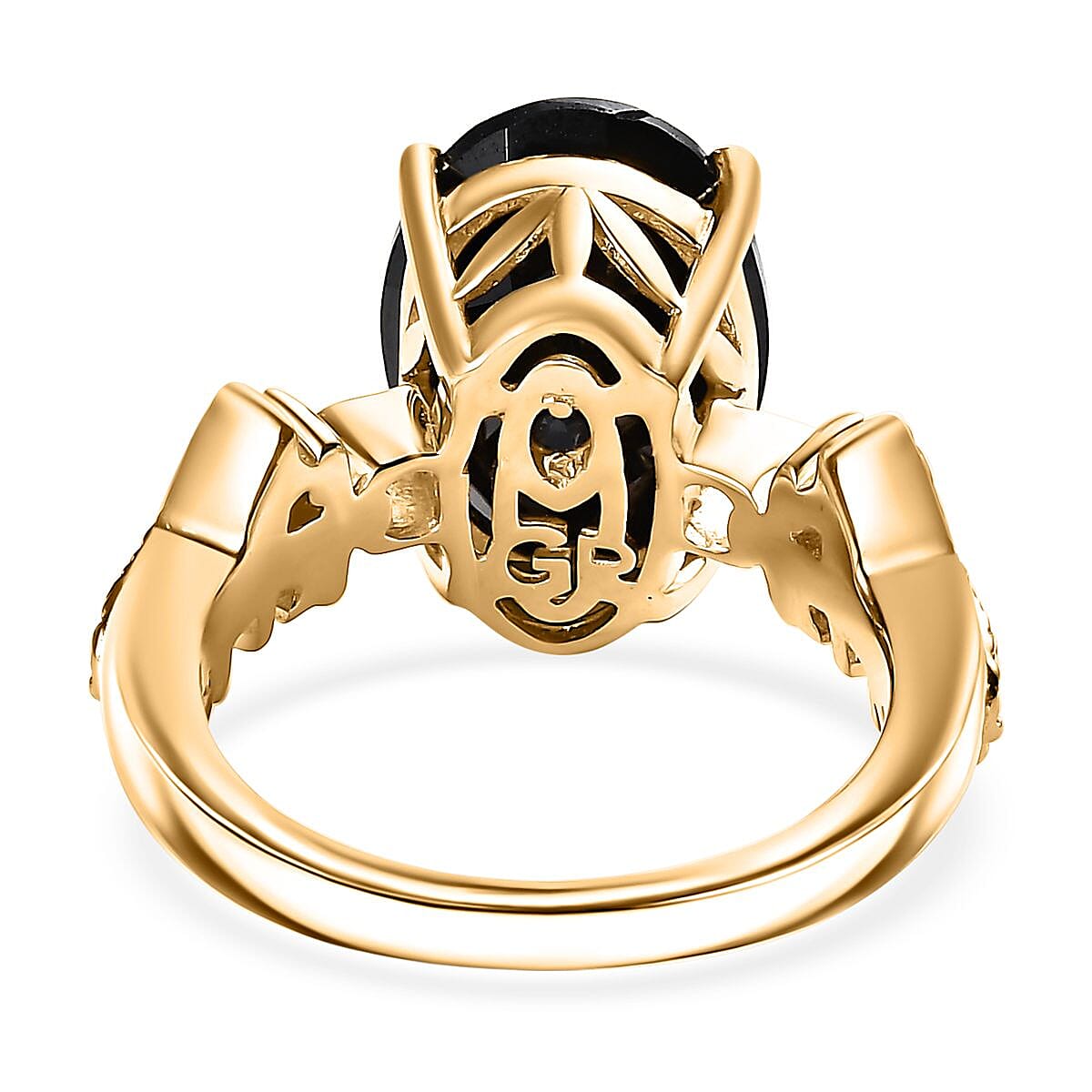 GP Snaffle Collection - Black Spinel & Blue Sapphire Ring in 18K Vermeil Yellow Gold Plated Sterling Silver 8.63 Ct.