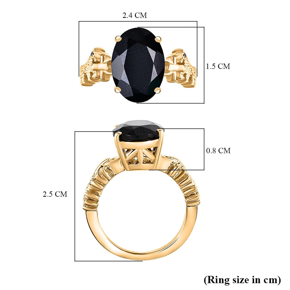 GP Snaffle Collection - Black Spinel & Blue Sapphire Ring in 18K Vermeil Yellow Gold Plated Sterling Silver 8.63 Ct.