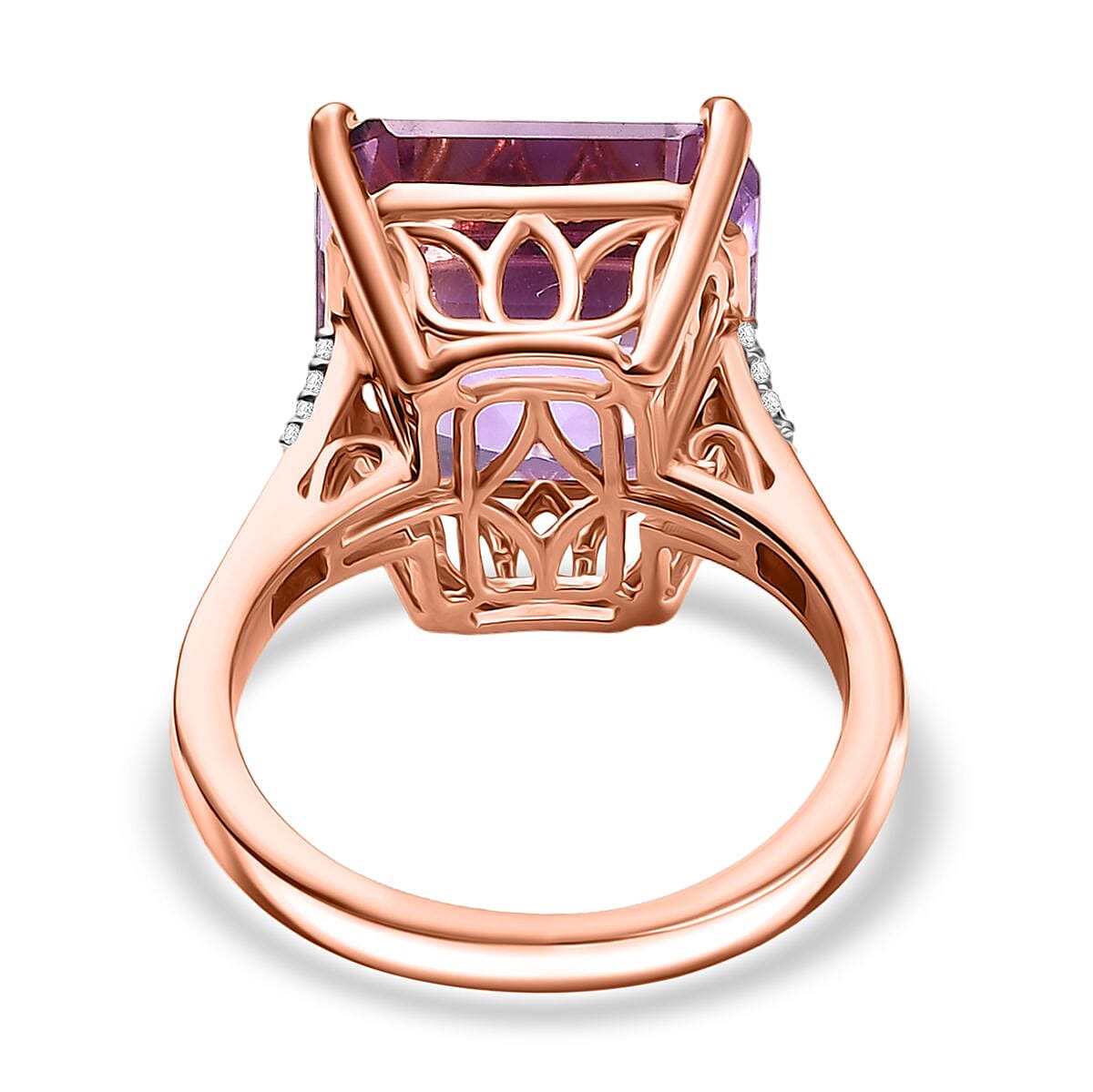 AAA Rose De France Amethyst & White Zircon Solitaire Ring in 18K Vermeil Rose Gold Plated Sterling Silver 12.82 Ct. AAA Rose De France Amethyst & White Zircon Solitaire Ring in 18K Vermeil Rose Gold Plated Sterling Silver 12.82 Ct.