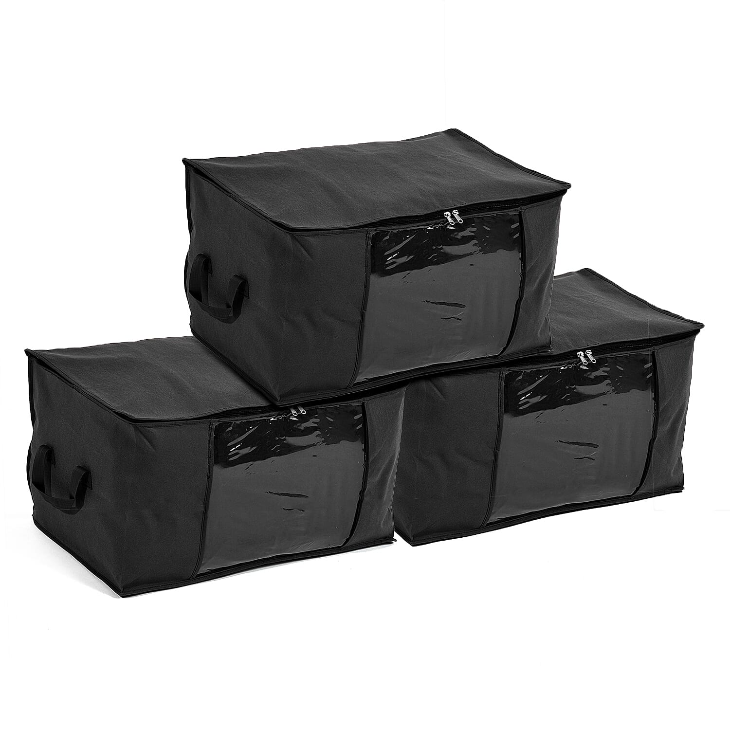 Set of 3 Collapsible Storage Bags with Transparent Window - Black