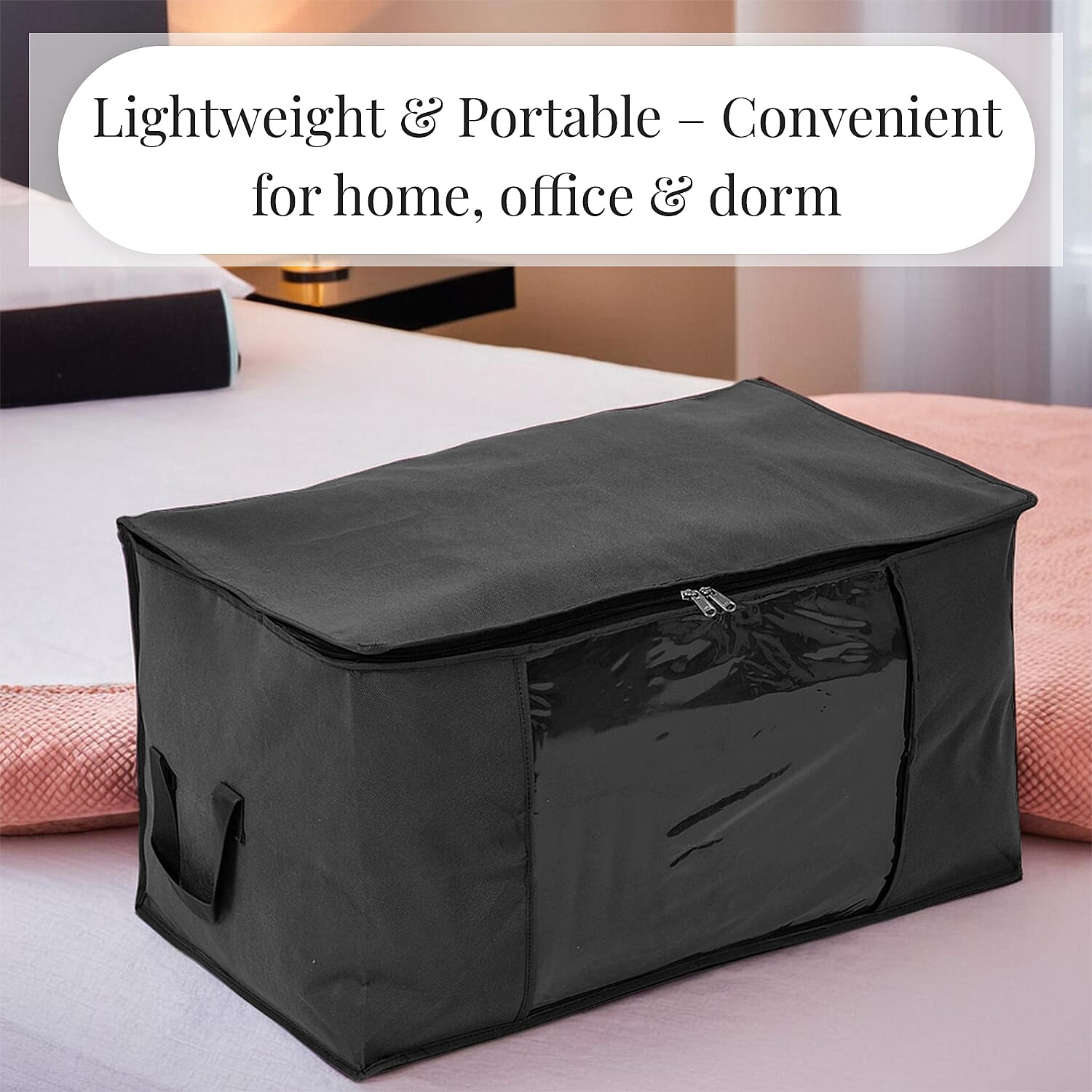 Set of 3 Collapsible Storage Bags with Transparent Window - Black