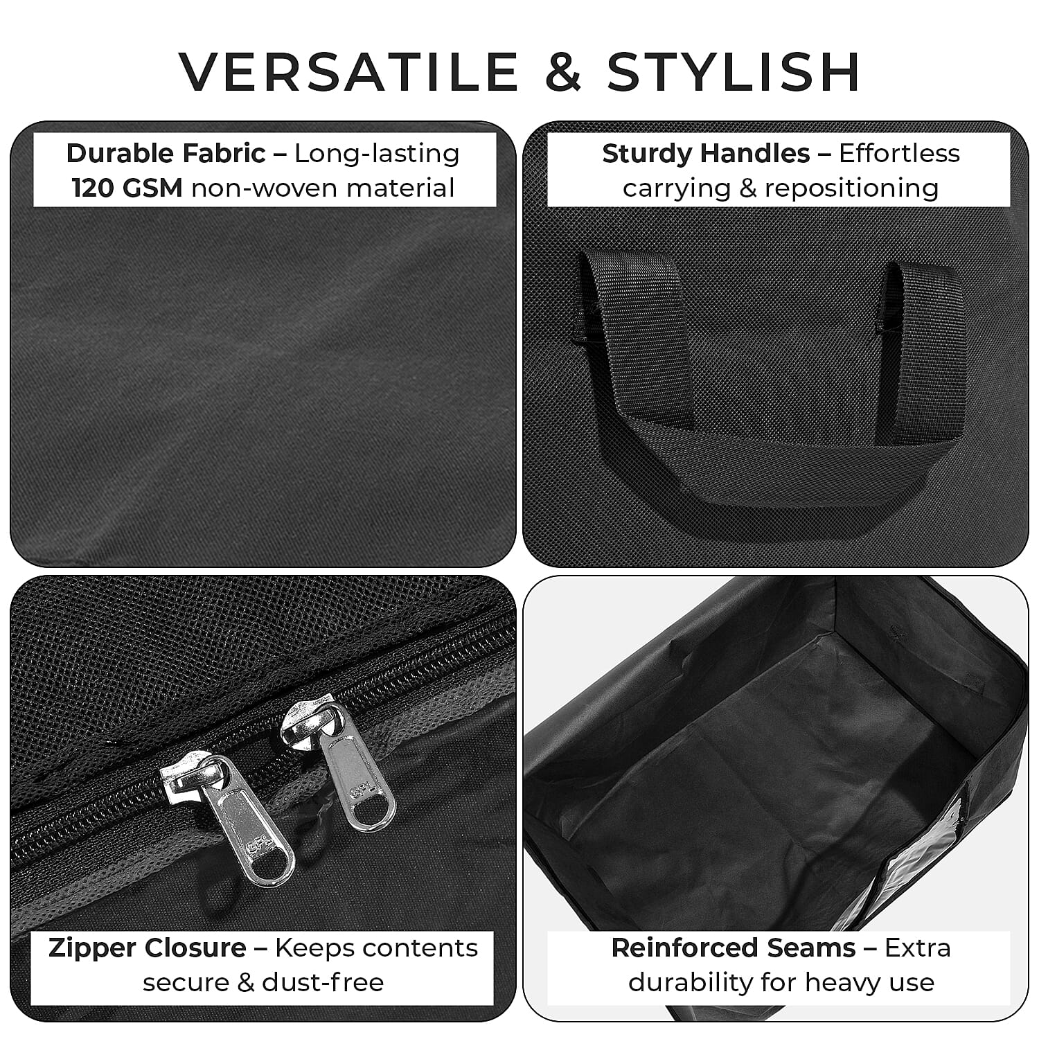 Set of 3 Collapsible Storage Bags with Transparent Window - Black