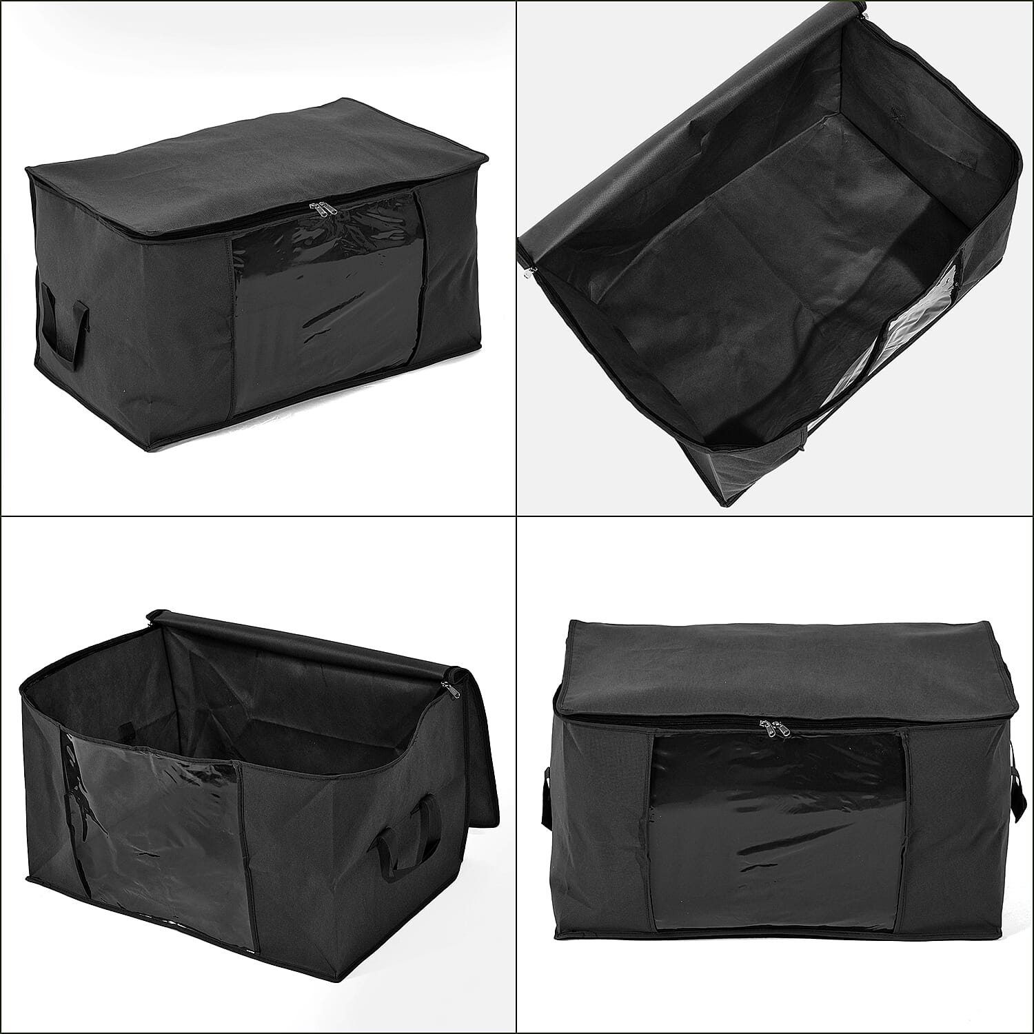Set of 3 Collapsible Storage Bags with Transparent Window - Black