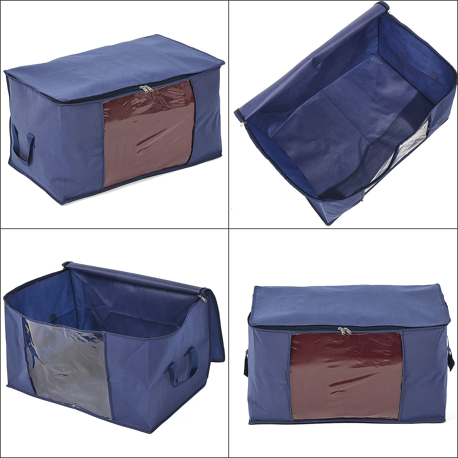 Set of 3 - Patterned Collapsible Storage Bags with Transaparent Window (Size 60x30x45 cm) - Blue Set of 3 - Patterned Collapsible Storage Bags with Transaparent Window (Size 60x30x45 cm) - Blue