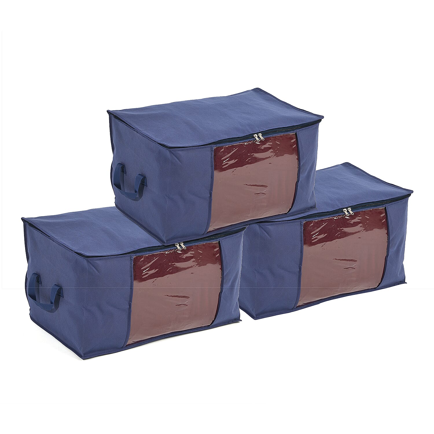 Set of 3 Collapsible Storage Bags with Transparent Window - Blue