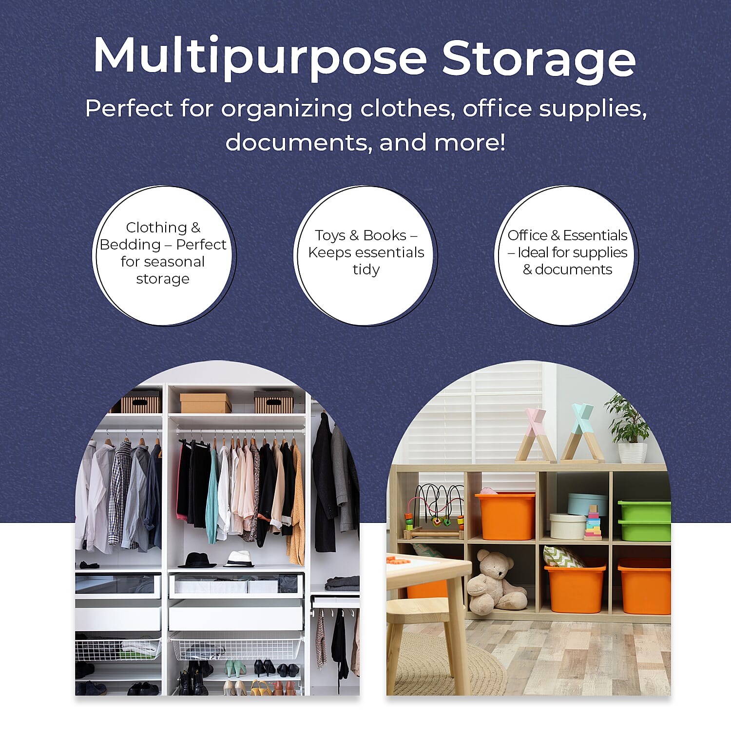 Set of 3 Collapsible Storage Bags with Transparent Window - Blue