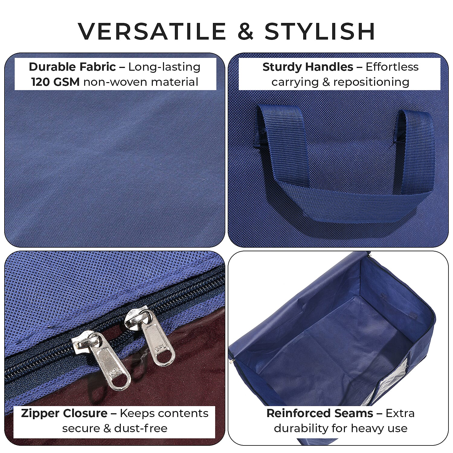 Set of 3 Collapsible Storage Bags with Transparent Window - Blue