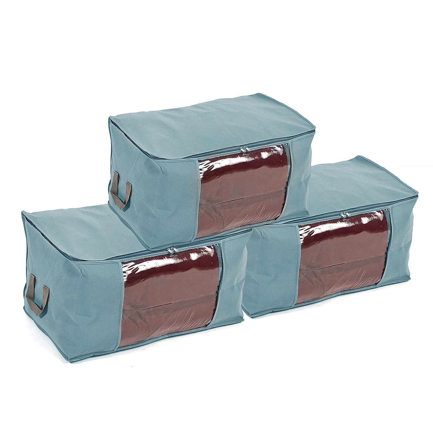Set of 3 Collapsible Storage Bags With Transparent Window - Grey