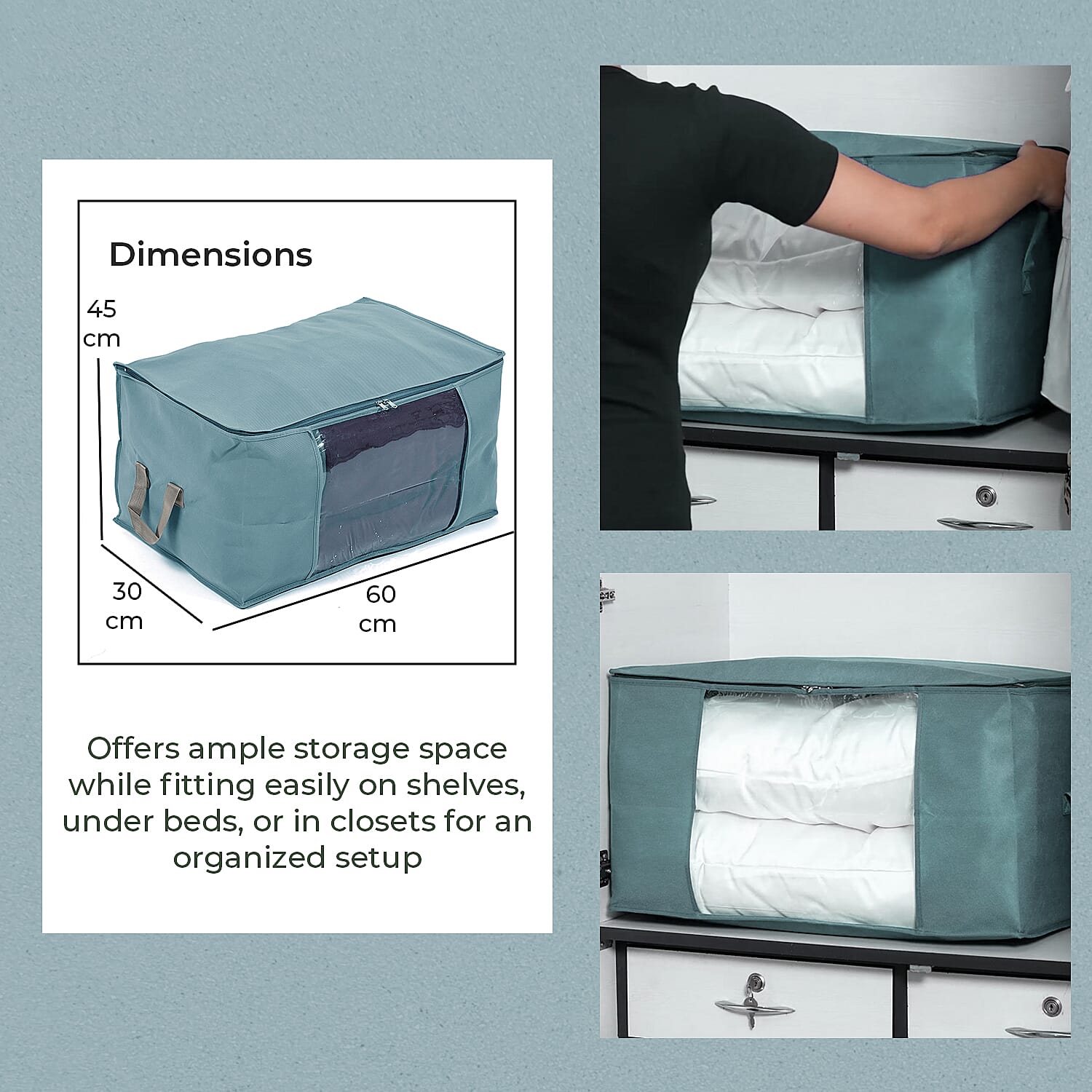 Set of 3 Collapsible Storage Bags With Transparent Window - Grey