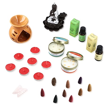 Mindful Meditation Gift Set- Buddha Backflow Incense, Scented Candles, Aroma Oils & Butterfly