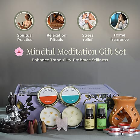 Mindful Meditation Gift Set- Buddha Backflow Incense, Scented Candles, Aroma Oils & Butterfly
