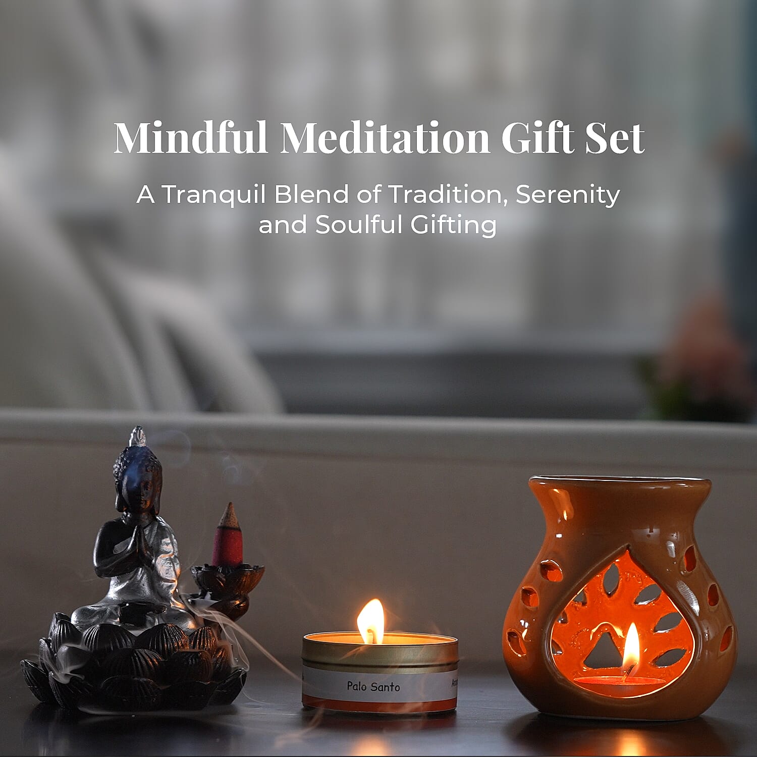 Mindful Meditation Gift Set- Buddha Backflow Incense, Scented Candles, Aroma Oils & Butterfly