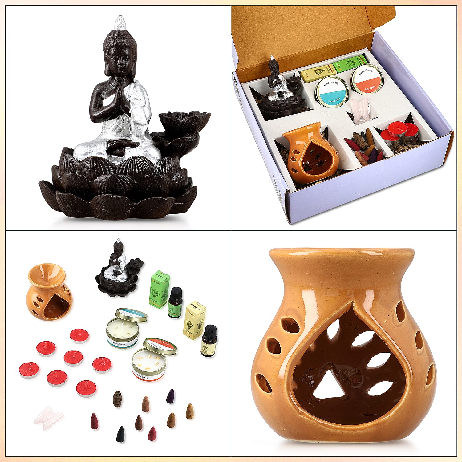 Mindful Meditation Gift Set- Buddha Backflow Incense, Scented Candles, Aroma Oils & Butterfly