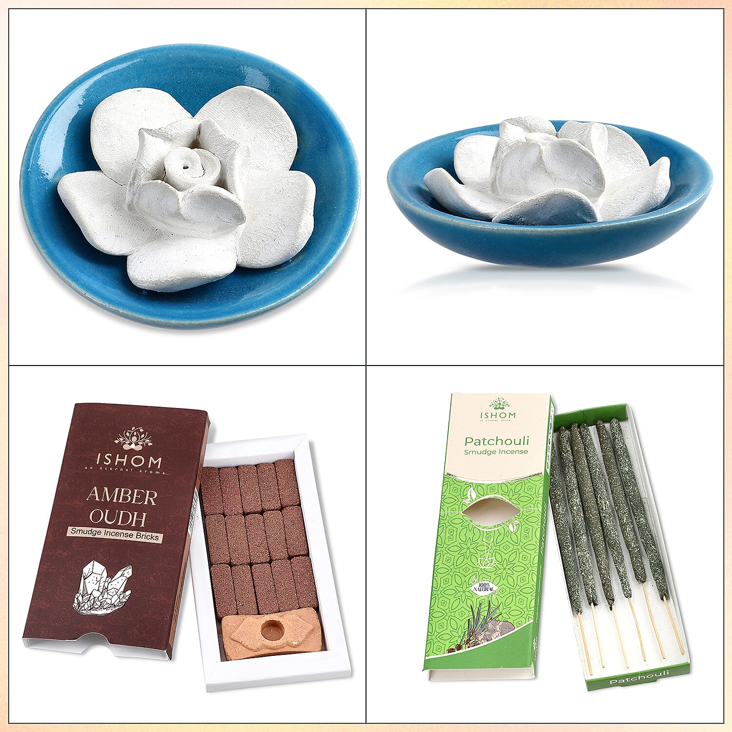 Wellness & Aroma Gift Set- Room Spray, Dual Aroma Oils, Ceramic Burner & Incense Stick and Holder