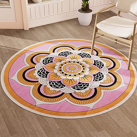 Cotton Printed Rug and Door Mat (Size 150cm) - Maroon - Maroon
