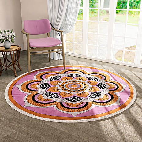 Cotton Printed Rug and Door Mat (Size 150cm) - Maroon - Maroon