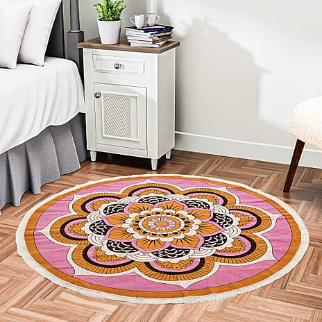 Cotton Printed Rug and Door Mat (Size 150cm) - Maroon - Maroon