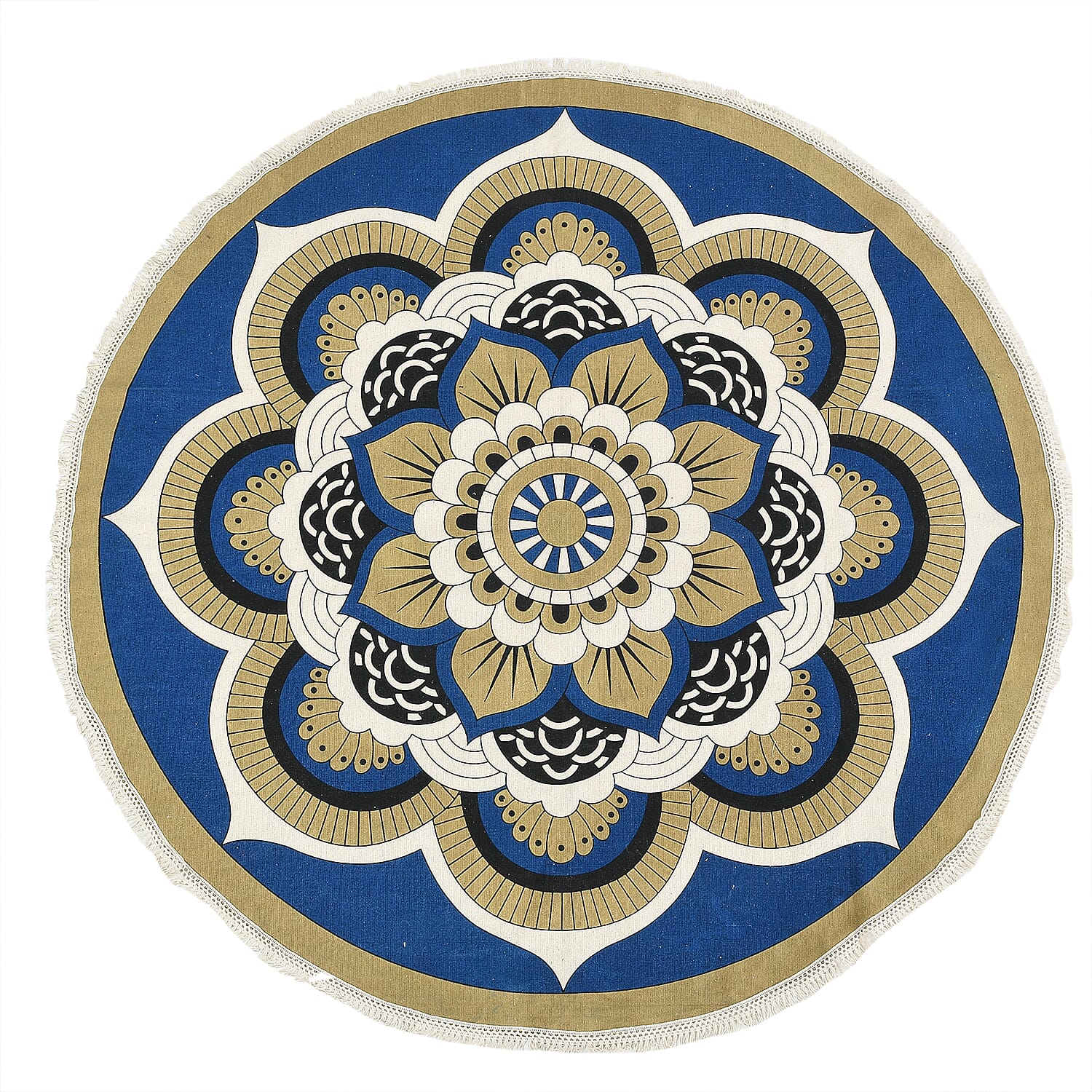 Multipurpose Retro Floral Pattern Round Rug (5ft Diameter) - Blue