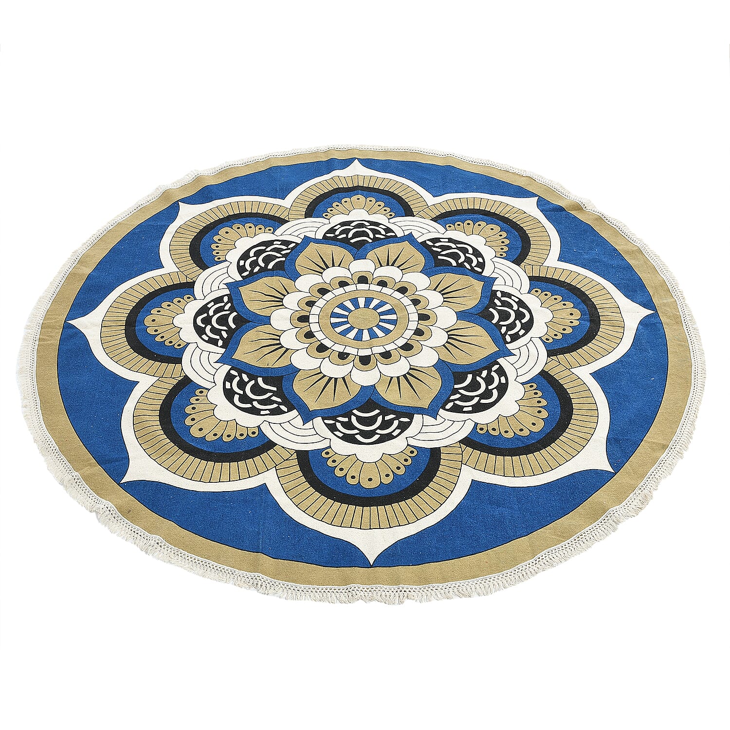 Multipurpose Retro Floral Pattern Round Rug (5ft Diameter) - Blue