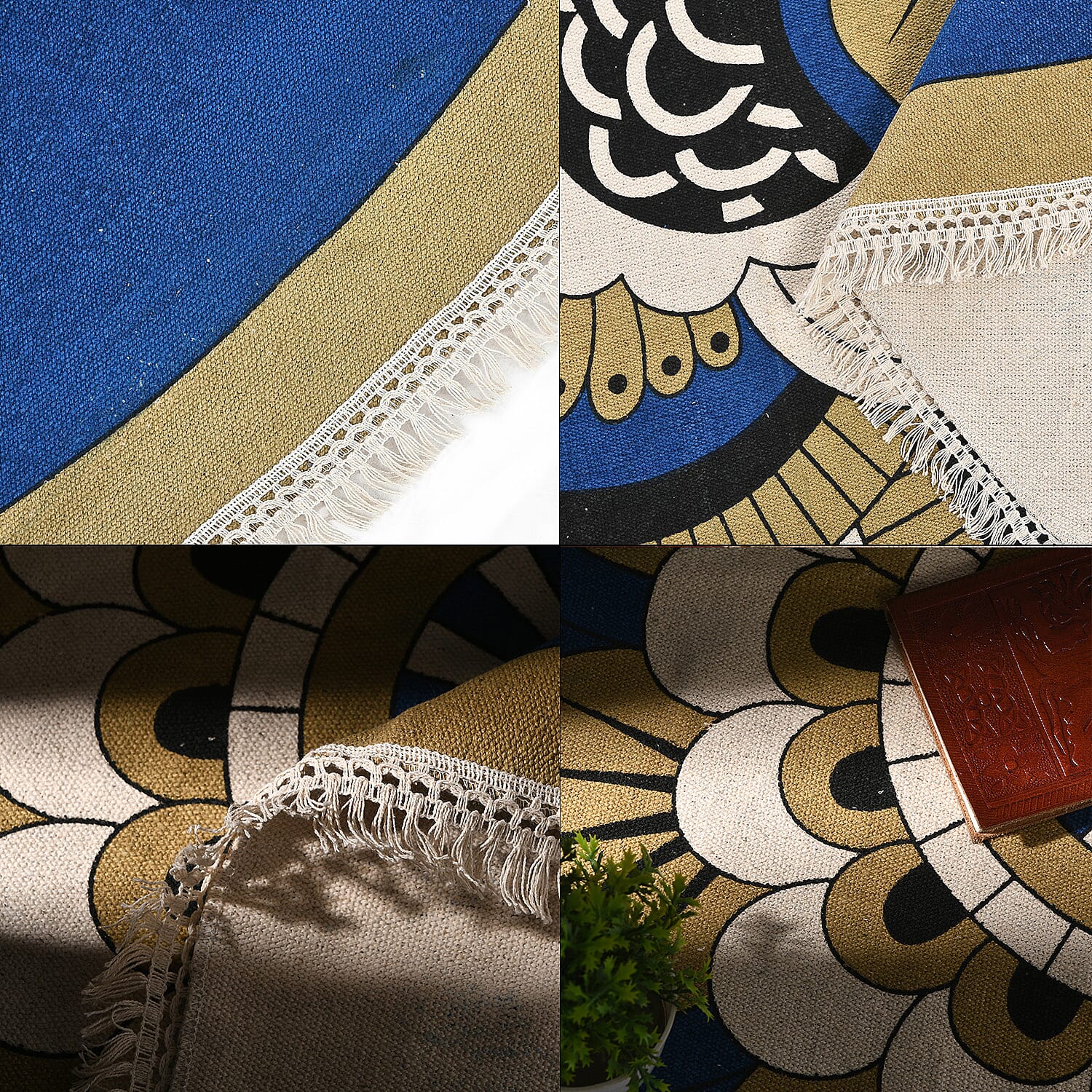 Multipurpose Retro Floral Pattern Round Rug (5ft Diameter) - Blue