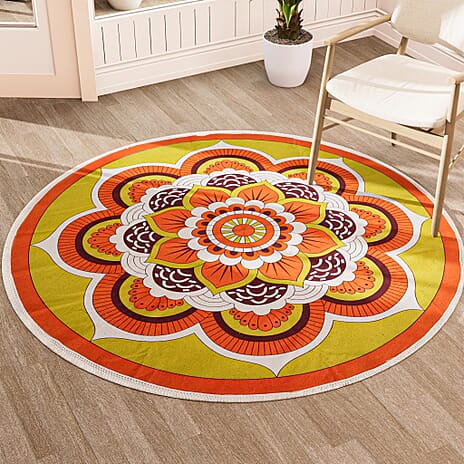 Multipurpose Retro Floral Pattern Round Rug (5ft Diameter) - Multi Color