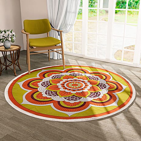 Multipurpose Retro Floral Pattern Round Rug (5ft Diameter) - Multi Color