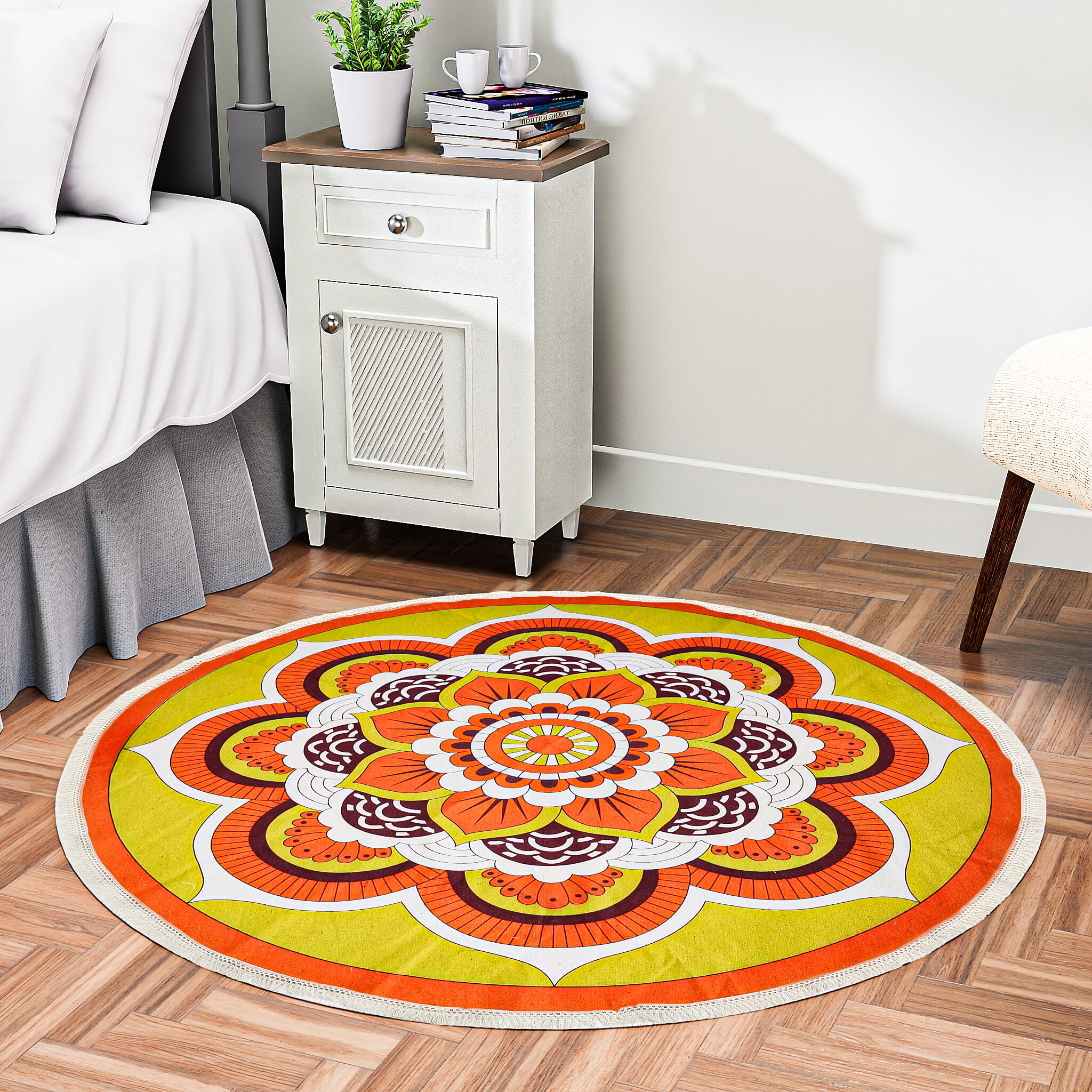 Multipurpose Retro Floral Pattern Round Rug (5ft Diameter) - Multi Color