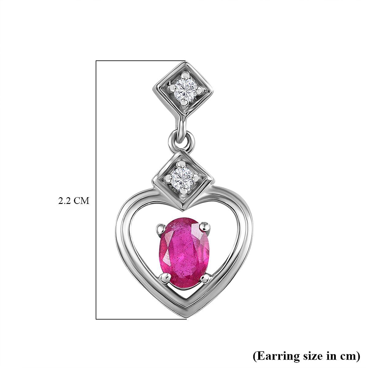 African Ruby & White Zircon Solitaire Stud Push Back Earrings in Rhodium Overlay Sterling Silver 1.48 Ct.