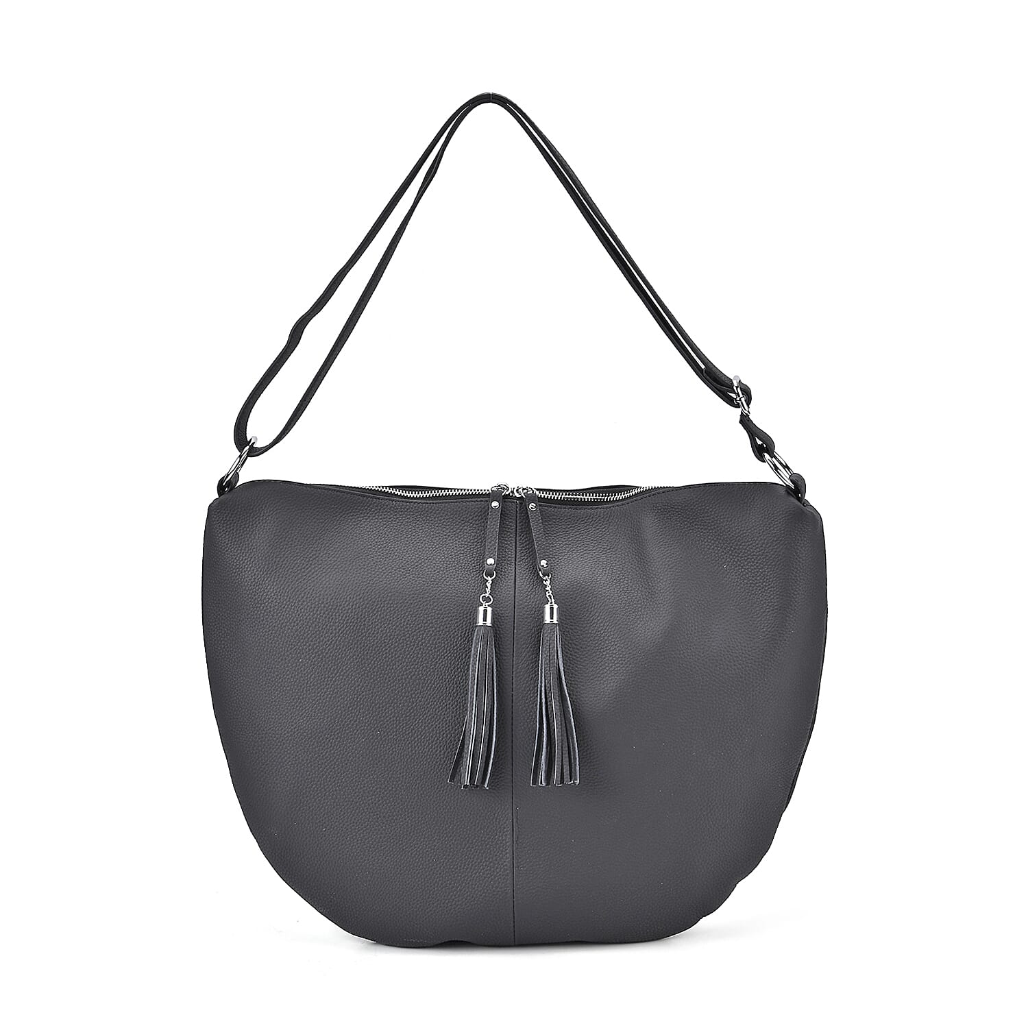 Hong Kong Closeout - Solid 100% Genuine Leather Crossbody Bag with Tassle Chain - Black