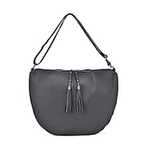 Hong Kong Closeout - Solid 100% Genuine Leather Crossbody Bag with Tassel Chain - Black