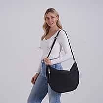 Hong Kong Closeout - Solid 100% Genuine Leather Crossbody Bag with Tassel Chain - Black